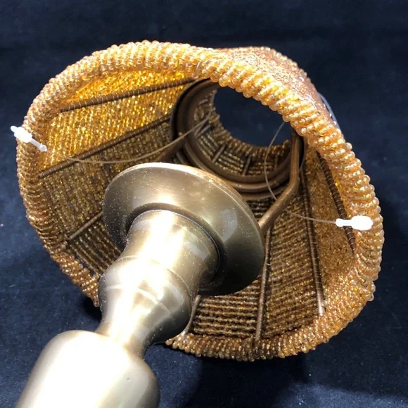 Set of 2 GOLD-TONED TEA-LIGHT CANDLE LAMPS with GOLD COLORED BEADED LAMPSHADES - Picture 10 of 16